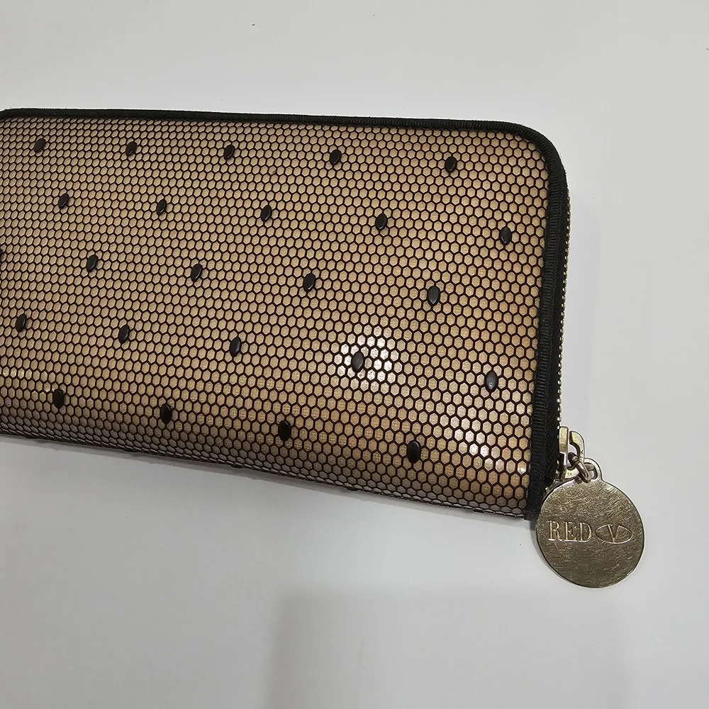 Valentino Nude and Black Bow Zip-Around Wallet